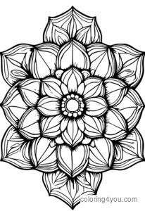 Coloring page of a flower mandala with geometric patterns