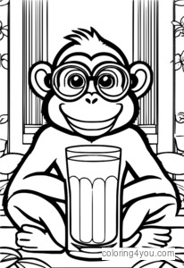 Desenho engraçado de suco de macaco para colorir para crianças