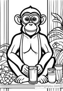 Desenho engraçado de suco de macaco para colorir para crianças