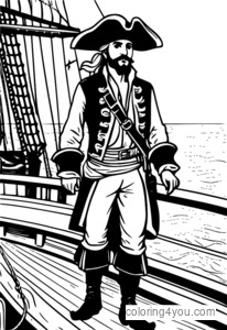 Pirate Captain na may Black Tricorn Hat na pahina ng pangkulay