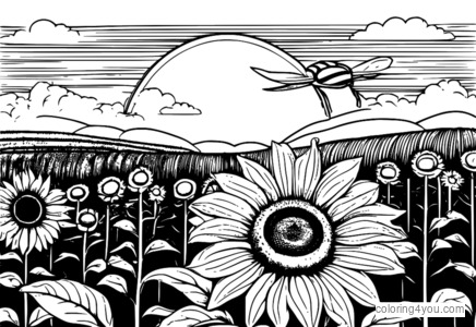 Insects: Bees around sunflowers coloring pages