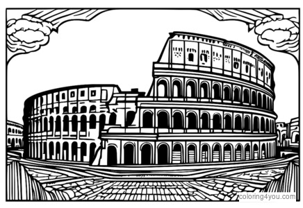 Colosseum coloring page with landmarks