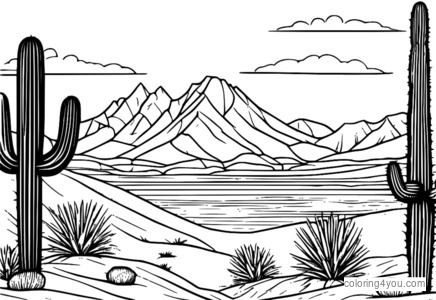 Wüstenlandschaft mit Kakteen, Ananas und Sanddünen