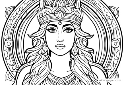 Freyja lance des sorts magiques dans ce magnifique coloriage de mythologie nordique