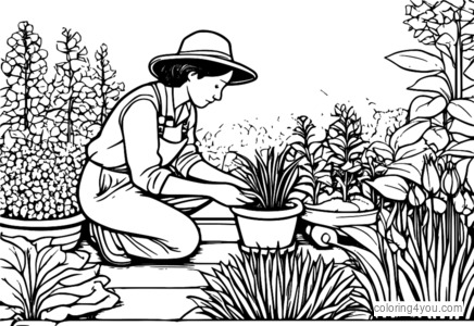 Gardener nurturing a seedling in a beautiful garden