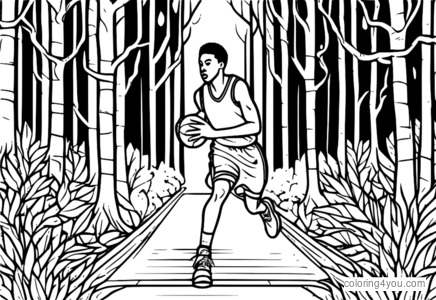 Magische basketbalspeler dribbelt door een mysterieus bos