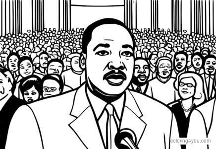 Martin Luther King Jr. stojící před davem lidí držících cedule s nápisem „rovnost“ a „spravedlnost“