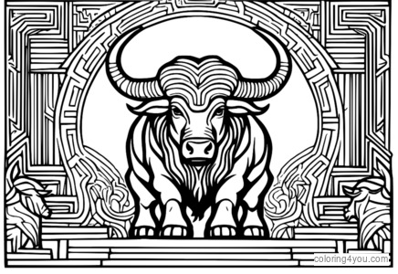 pahina ng pangkulay ng Minotaur, nilalang sa alamat ng Greek