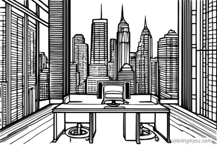 Modern office skyscraper in city coloring page