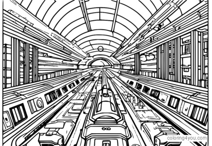 Station spatiale avec lumières clignotantes et astronautes en combinaison spatiale