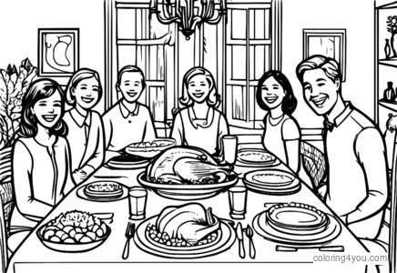 Thanksgiving family gathering at the dinner table with delicious food.