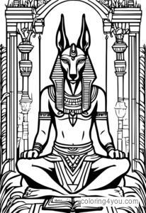 Anubis avec une tête de chacal tenant le Livre des Morts