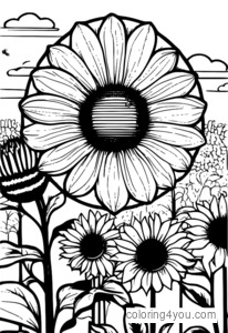 Insects: Bees around sunflowers coloring pages