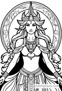 Freyja lance des sorts magiques dans ce magnifique coloriage de mythologie nordique