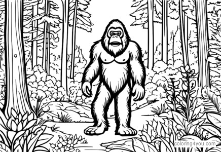 Illustrazzjoni ta' Bigfoot li jgawdi ġurnata tas-sajf fil-foresta