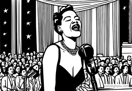 Billie Holiday singing on stage