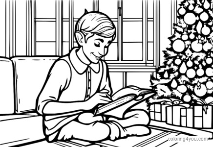 Um elfo estudando um padrão de brinquedo cercado por decorações de Natal