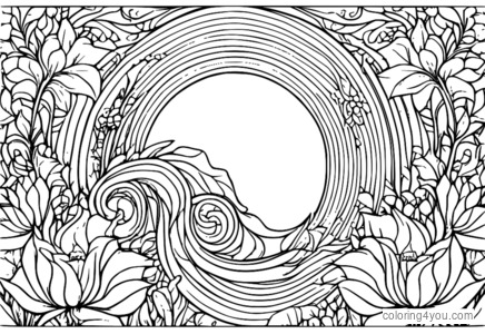 Fantasy-inspired floral spiral design for coloring