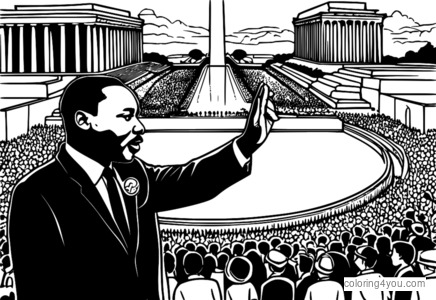 Martin Luther King Jr. debout sur les marches du Lincoln Memorial avec une foule de gens en arrière-plan