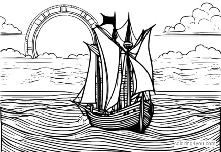 Medieval sailing vessel na naglalayag sa karagatan