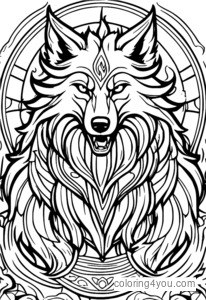 Fenrir breaking free, Ragnarok, Norse Mythology, Coloring page