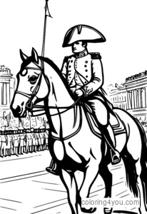 Napoleon Bonaparte reitet während einer feierlichen Parade auf einem Pferd.