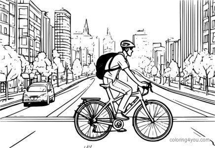 Illustrazione minimalista di un fattorino in bicicletta che consegna in una strada panoramica