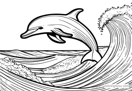 Playful dolphin riding surfboard coloring pages for kids