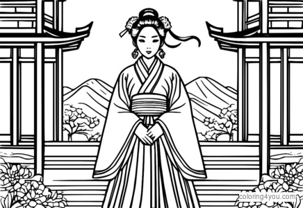 Desenho de Hanbok para colorir