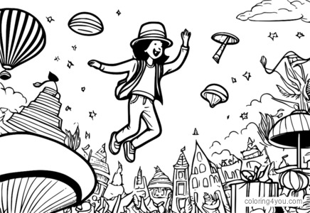 Desenho de Pessoa feliz pulando no ar para colorir: edição de riso