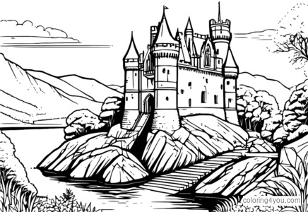 Dibujo para colorear de un castillo en ruinas en Perthshire, Escocia