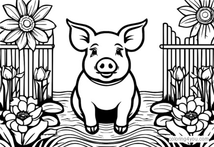 Coloring page of a pig spa day