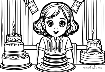 coloriage d'une fille choquée le jour de son anniversaire