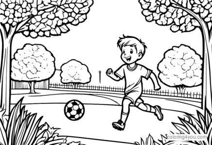 Pagina da colorare di calcio bambino sorridente