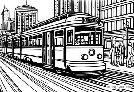 Trolley car schedule on a city station platform