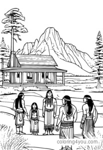 Native American homesite coloring page para sa mga bata.