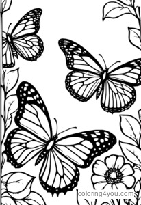 Intricately detailed floral pattern with vines and leaves featuring monarch butterflies.