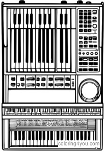 Pagina da colorare con tastiera e sintetizzatore Yamaha portatili