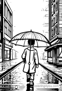 傘を手に雨の中を歩く悲しい少年