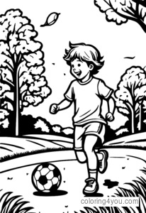 Pagina da colorare di calcio bambino sorridente