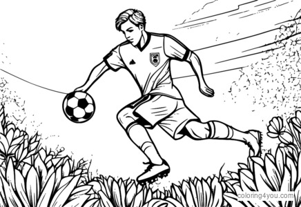 Colorful illustration of soccer player kicking the ball from the corner