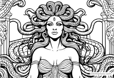 kleurplaat van Medusa, mythologische Gorgon met slangenhaar