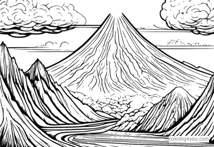 Ilustração de um fluxo piroclástico descendo uma montanha