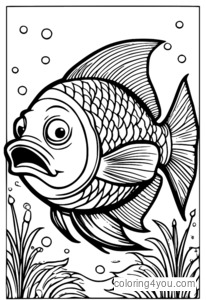 Coloring Page of Angry Fish with Speech Bubbles