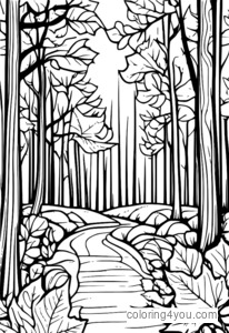 Funny autumn scene blowing leaves coloring page