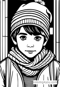 Winter boy in winter clothing, coloring pages, layered outfit