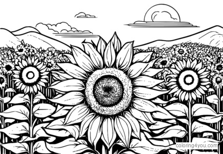 Coloring page of a sunflower in a colorful style