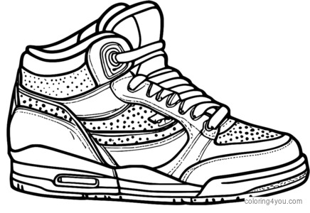 Coloring page of customizable sneakers with a polka dot design