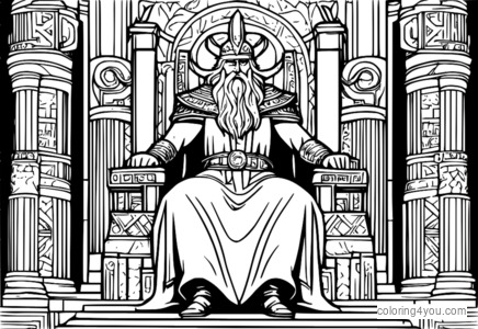 Odin sitter på sin trone omgitt av symboler på visdom og kunnskap