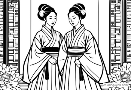 Vibrant Hanbok Coloring Page